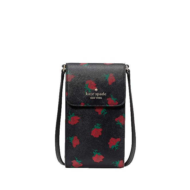 Kate Spade Madison North South Flap Phone Crossbody Rose Toss Print Floral