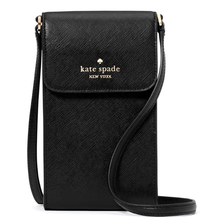 Kate Spade -madison North South Flap Phone Crossbody - Black Leather KC592
