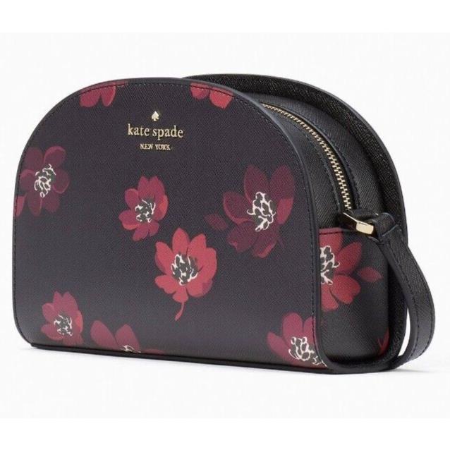 Kate Spade Perry Black Floral Saffiano Dome Crossbody K9606 Red FS Y
