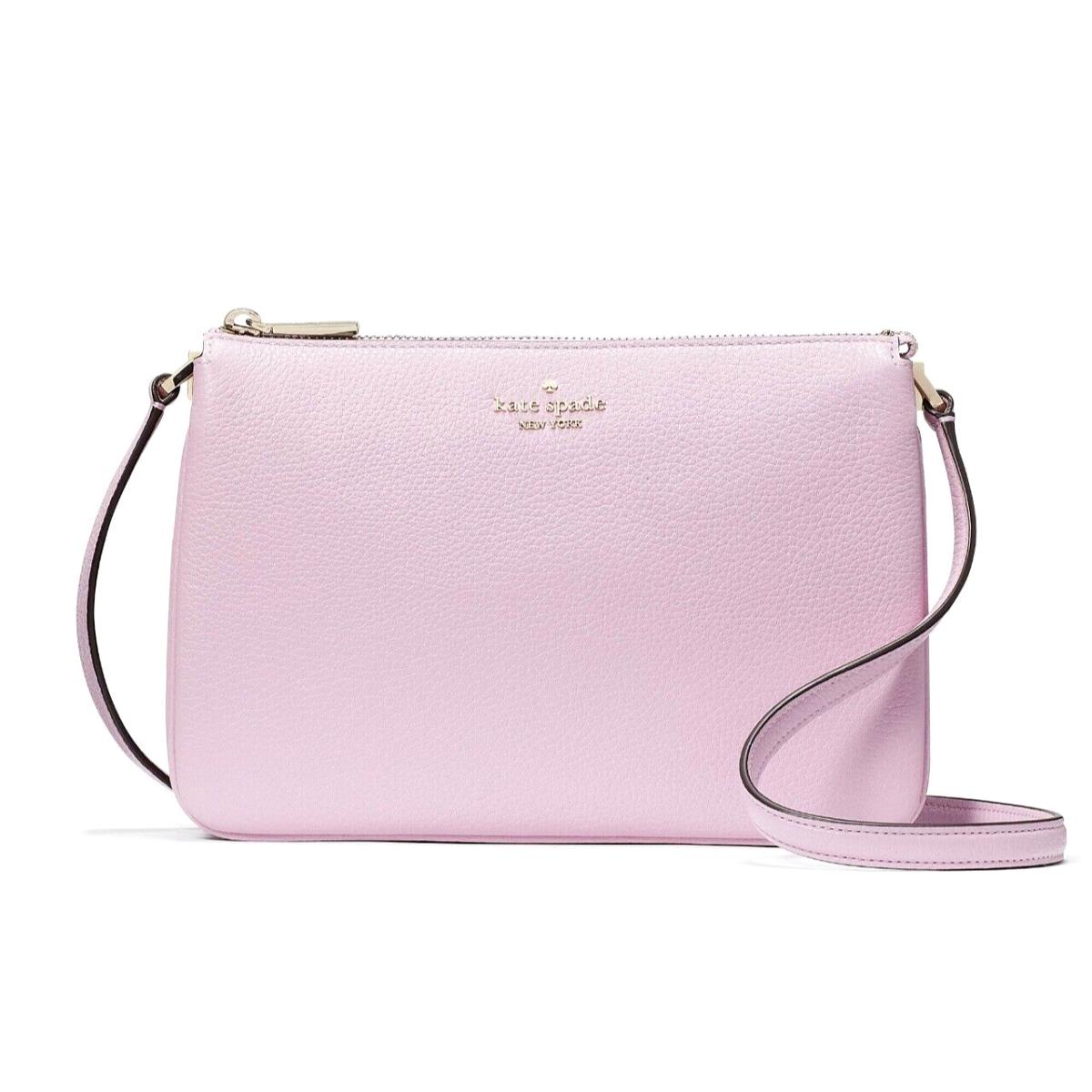 New Kate Spade Leila Pebble Leather Triple Gusset Crossbody Quartz Pink