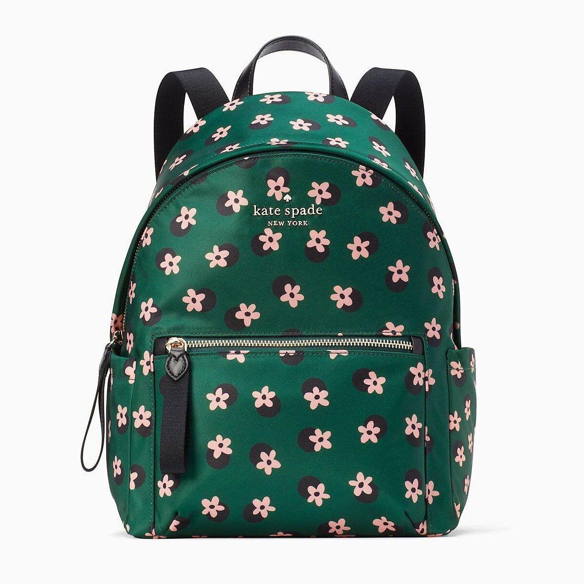 Kate Spade New York Chelsea Green Flower Print Medium Nylon Backpack K8123