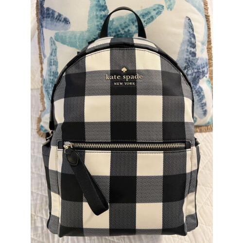 Kate Spade Chelsea Textured Gingham Medium Backpack Black/ivory