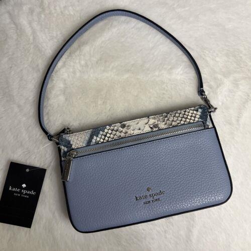 Kate Spade Leila Snake Embossed Convertible Wristlet Wallet Clutch Muted Blue