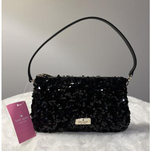 Kate Spade Kiky Sequin Fabric Convertible Wristlet Wallet Clutch Black