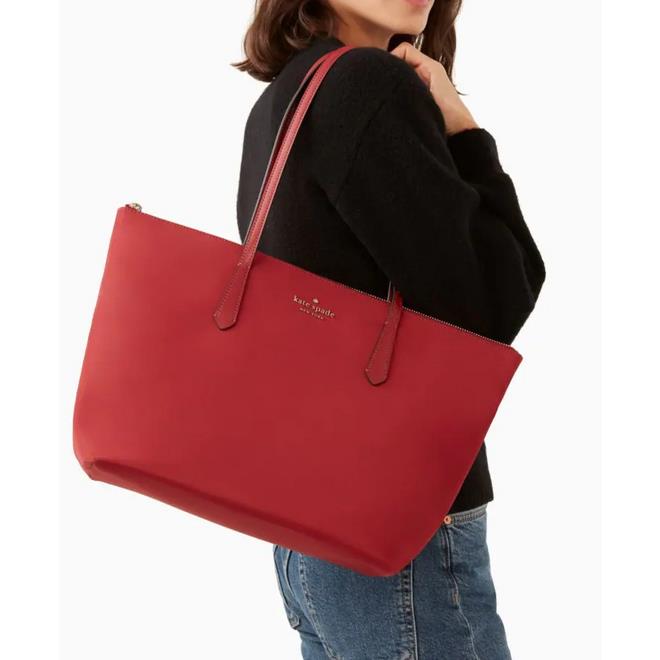 Kate Spade Kitt The Little Better Nylon Large Top Zip Tote - Red Currant - Lining: Beige, Exterior: Red