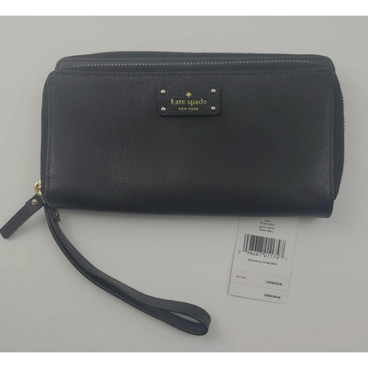 Kate Spade Anita Wristlet Clutch Wallet Grove Street Black Leather New York