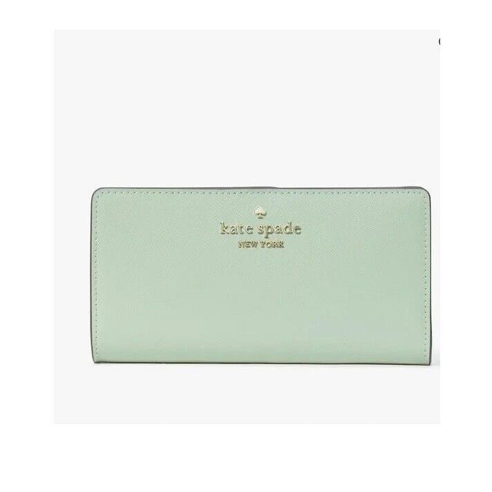 Kate Spade Staci Large Slim Bifold Leather Wallet Color Beach Glass New