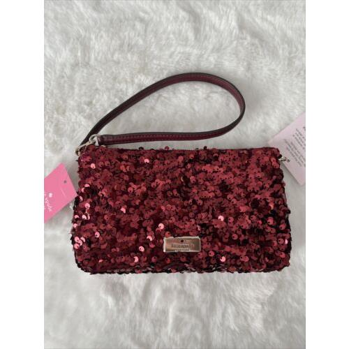 Kate Spade Kiky Sequin Fabric Convertible Wristlet Wallet Clutch Deep Berry