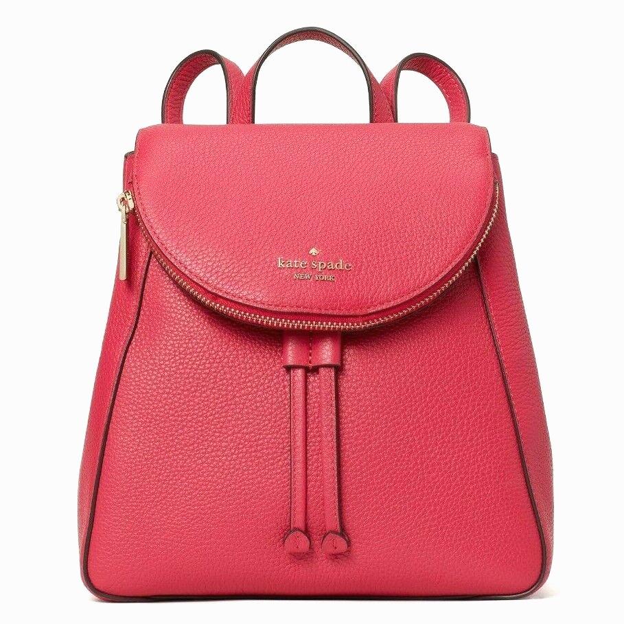 New Kate Spade Leila Leather Medium Flap Backpack Bright Rose