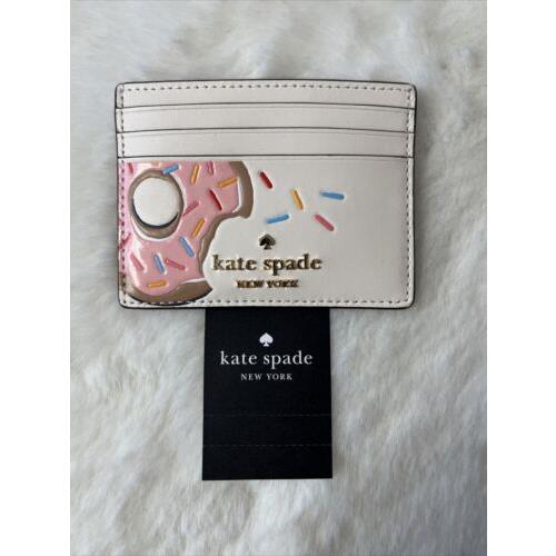 New Kate Spade Coffee Break Donut Small Slim Card Holder Cream Multi