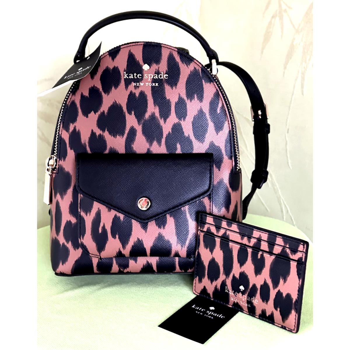 Kate Spade Schuyler Mini Backpack + Cardholder Set :nwt Leopard/animal Motif