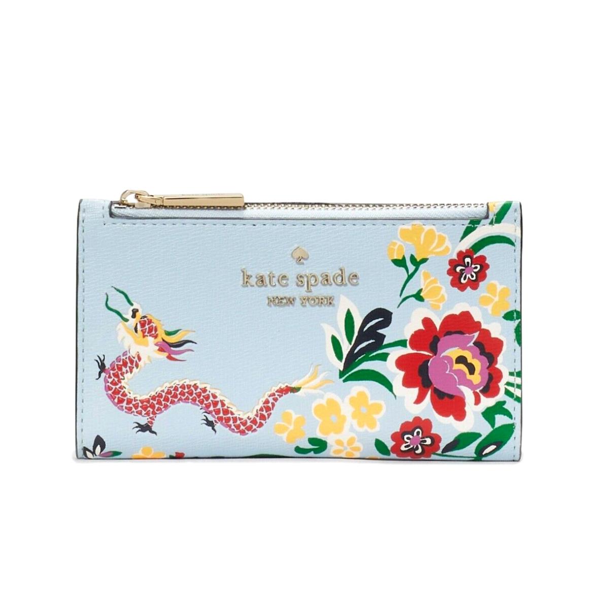 New Kate Spade Dragon Printed Saffiano Leather Small Slim Bifold Flame Multi