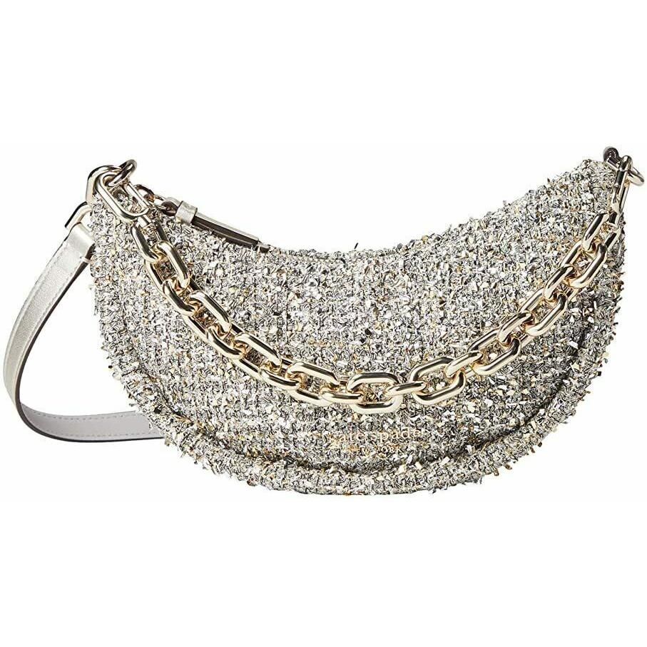 Kate Spade Smile Small Metallic Tweed Chain Silver Crossbody Clutch