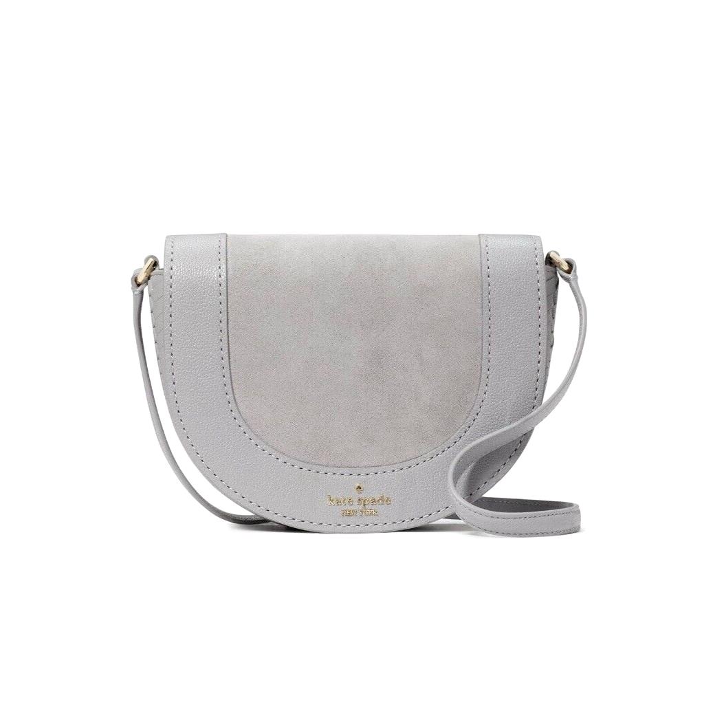 New Kate Spade Luna Crescent Crossbody Suede and Leather Grey Multi