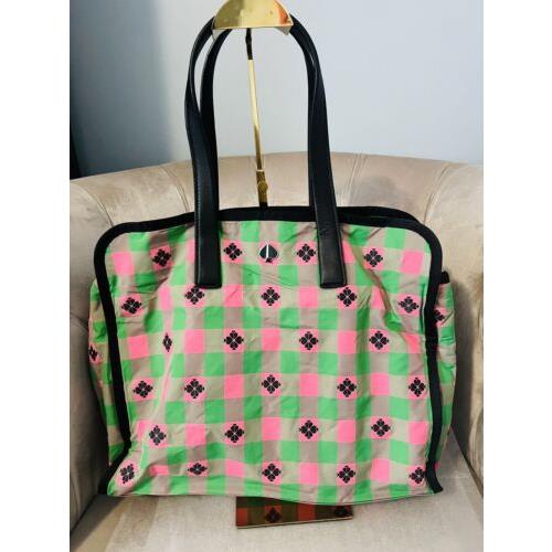 Kate Spade Morley Large Tote Nylon Shopper Handbag Pink Green Black