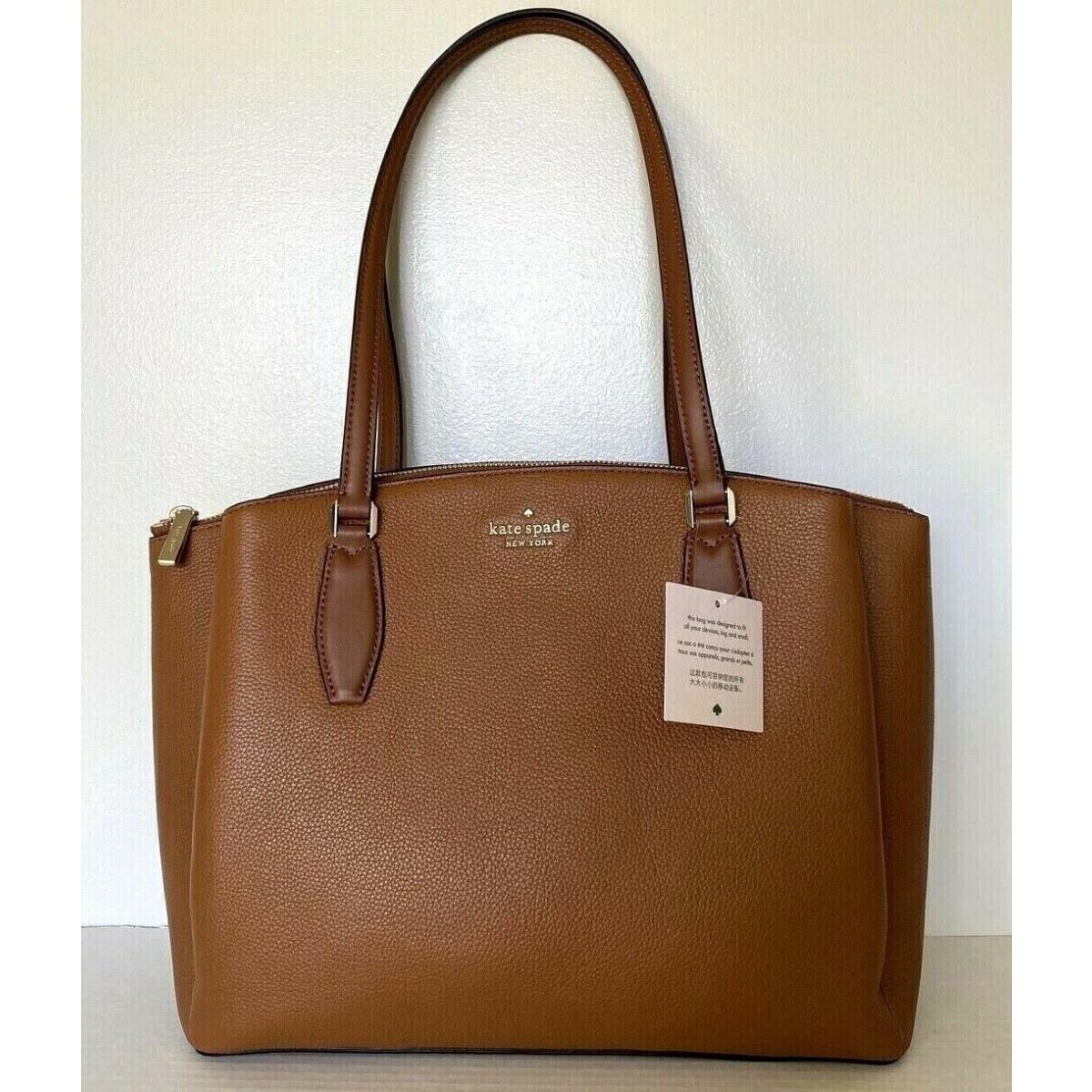 New Kate Spade Monet Large Triple Compartment Leather Tote Warm Gingerbread