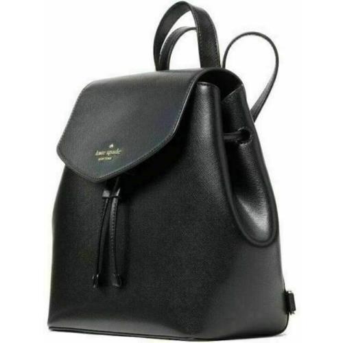 Kate Spade Women`s Medium Flap Black Leather Backpack WKR00345