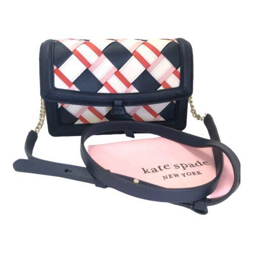 Kate Spade Knott Woven Leather Flap Crossbody Blazer Blue Multi New K6646