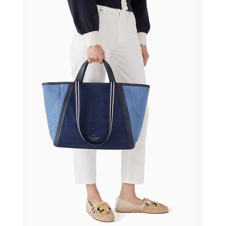 Kate Spade Large Tote Denim Leather Blue Bag New