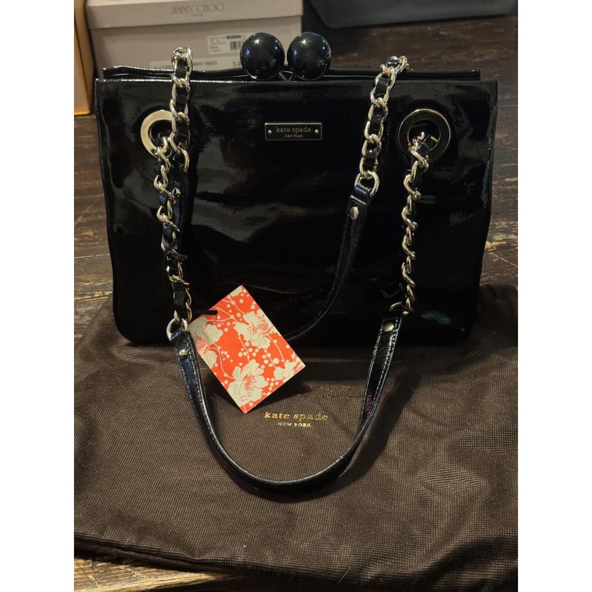 Kate Spade York Women`s Black Patent Leather Clutch Chain Strap Shoulder Bag