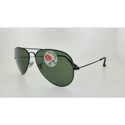 Rayban Sunglasses 3025 002/58 55MM Aviator Metal Black Frame Green Polarized Len