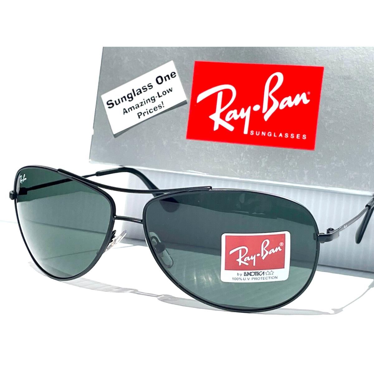 Ray Ban Matte Black Aviator UV Protection Gray Green Sunglass RB 3293 006/71