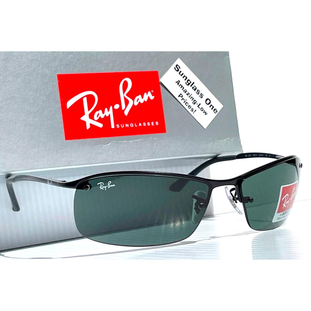 Ray Ban Polished Black Semi-rimless Dark Green Lens Sunglass RB 3183 006/71