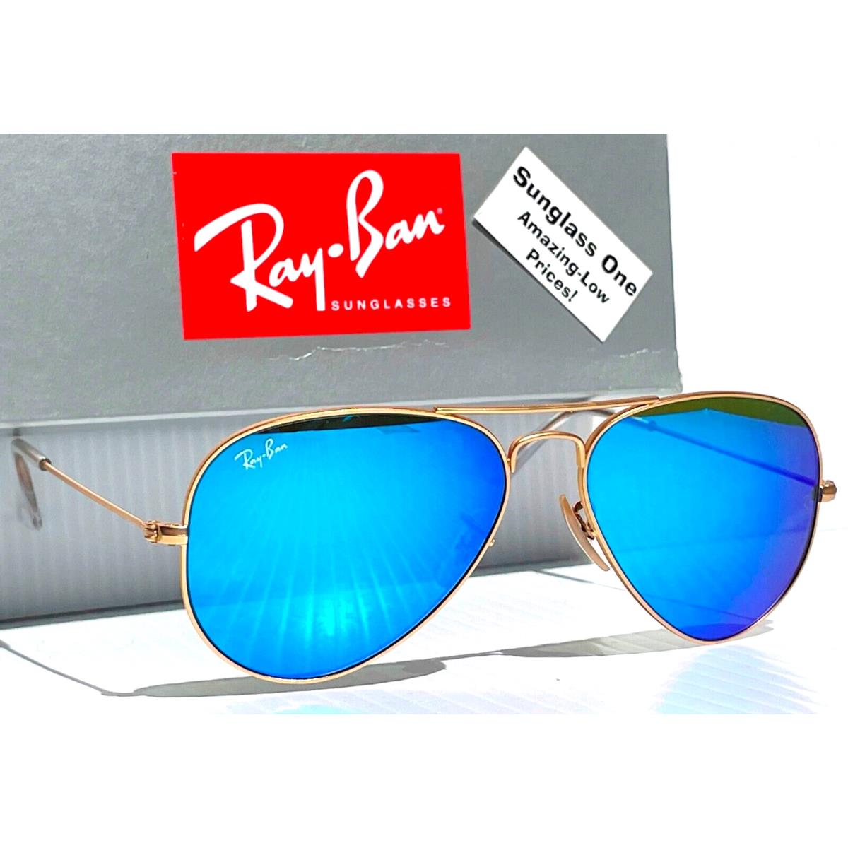 Ray Ban Metal Gold 55mm Aviator Blue Mirror Lens Sunglass RB 3025 112/17