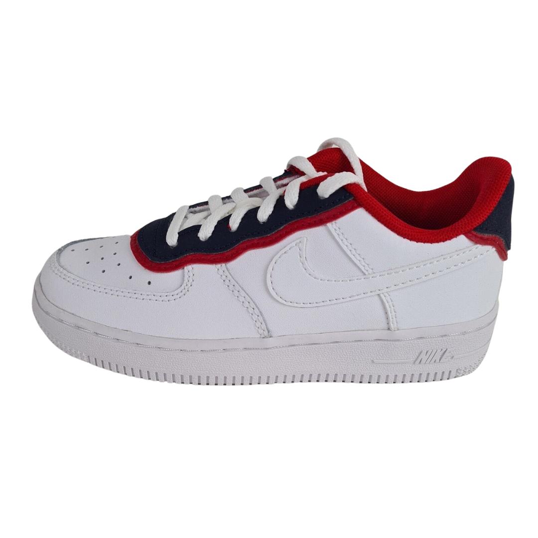 Nike Boys Air Force 1 LV8 1 Dbl Retro Shoes BV1085 101 Leather White Red SZ 2 Y