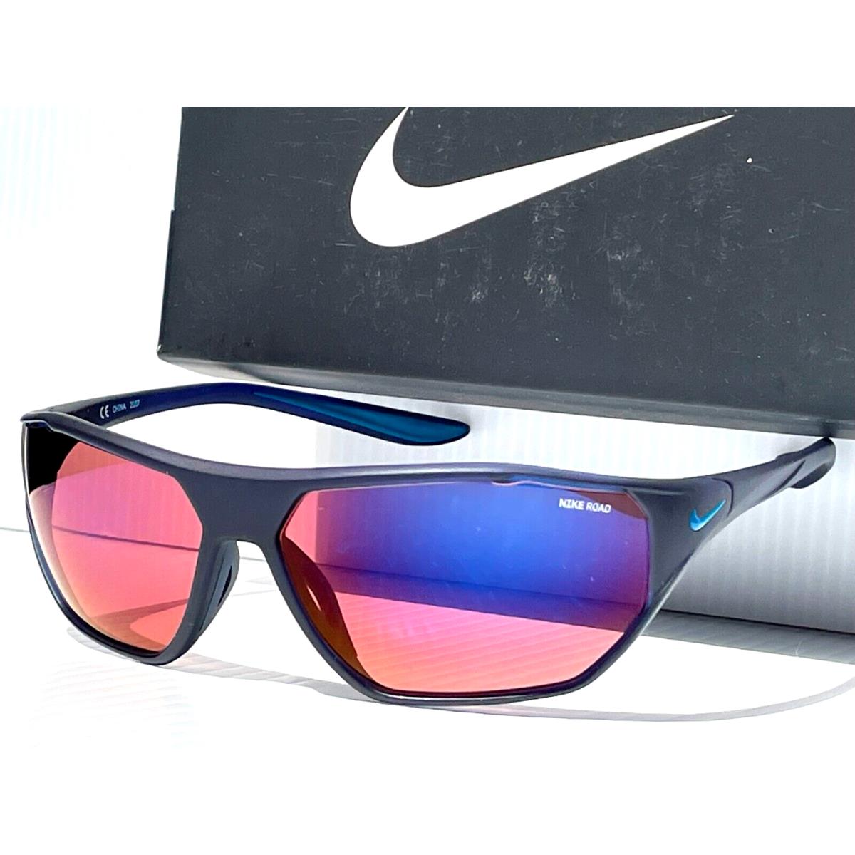 Nike Aero Drift Midnight Navy Frame Blue Mirror Road Lens Sunglass DQ0999 410