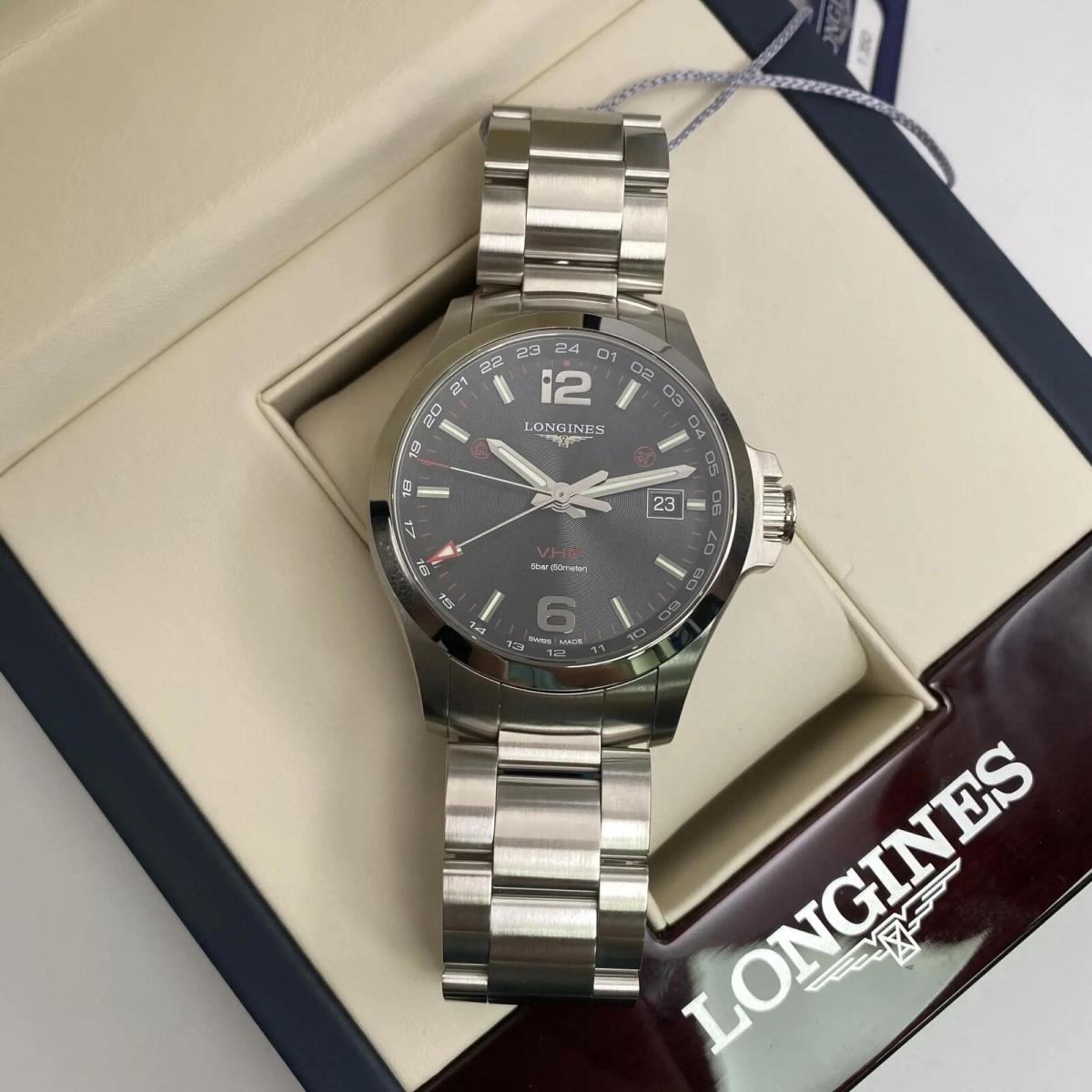 Longines Conquest V.h.p. Gmt 43mm Steel Black Dial Quartz Watch L3.728.4.56.6