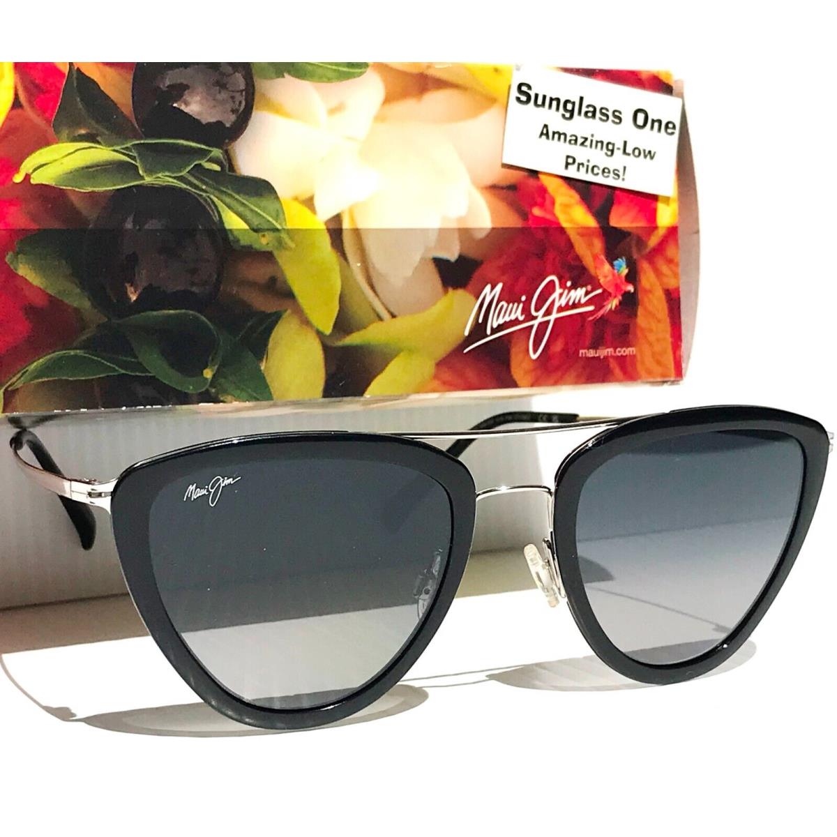 Maui Jim Hunakai Gloss Black Silver Polarized Grey Lens Sunglass GS331-02