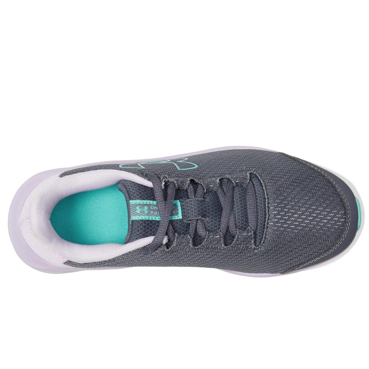 Girl`s Shoes Under Armour Kids Charged Pursuit 3 Big Logo Big Kid Castlerock/Purple Ace/Radial Turquoise