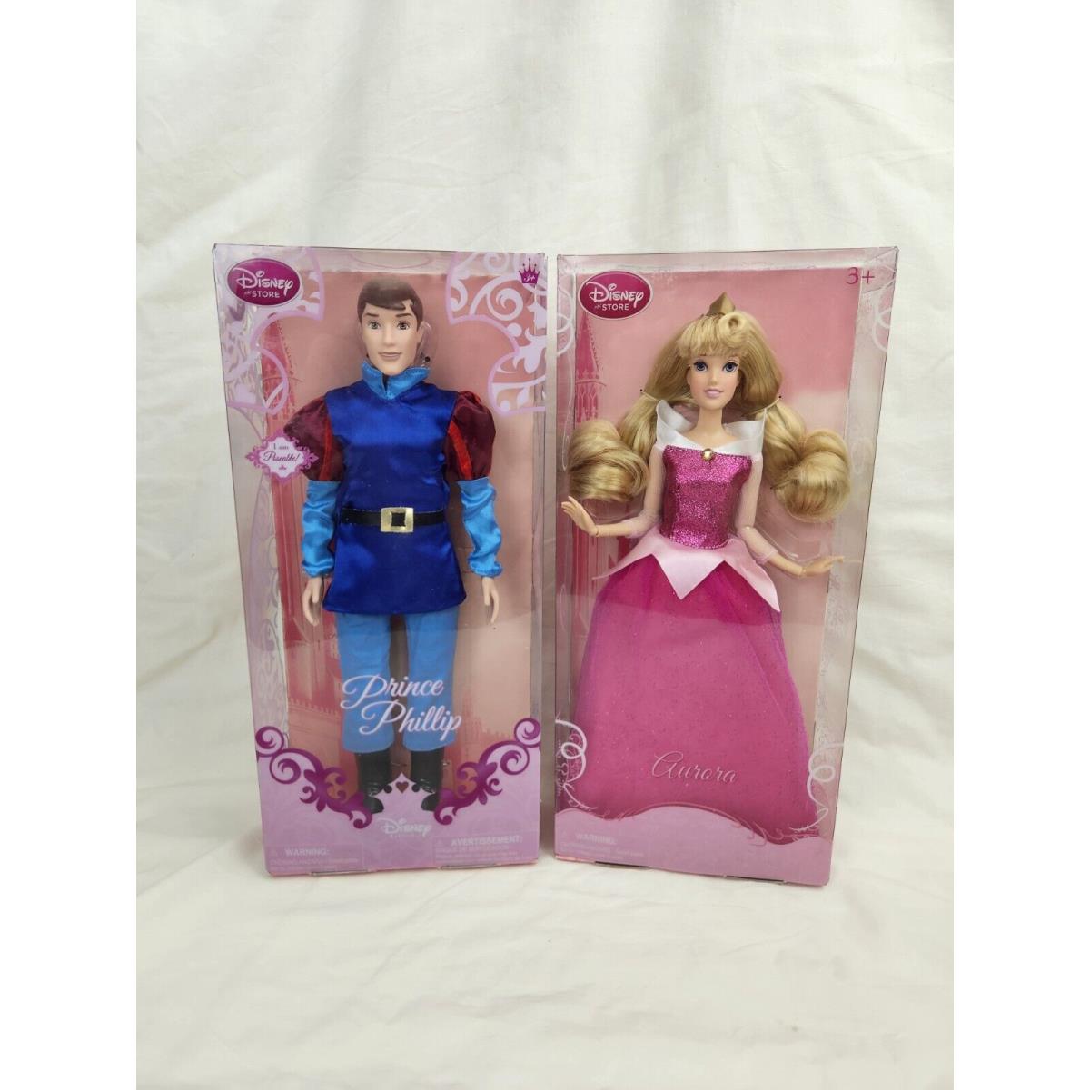 Disney Store Princess Sleeping Beauty Aurora Prince Phillips Dolls