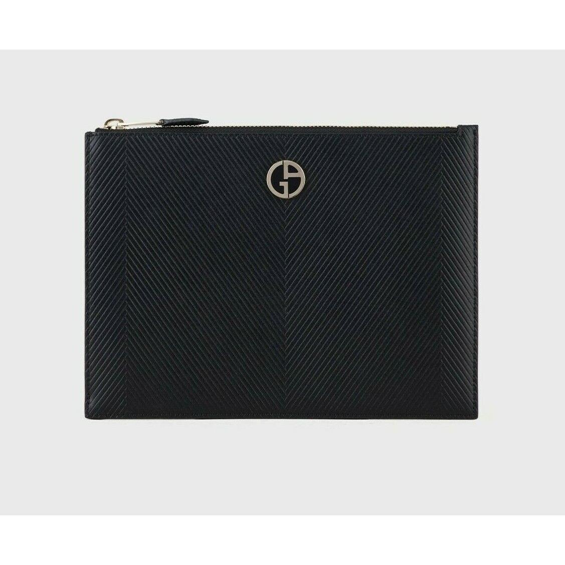 Giorgio Armani Women`s Chevron-print Leather Enamelled Logo Clutch Pochette