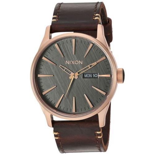 Nixon - Sentry Men`s Leather Watch - Rose Gold/gunmetal/brown 42mm