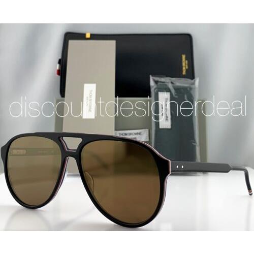 Thom Browne Aviator Sunglasses TBS408-63-01 Black Frame Gold Mirror Lens 63mm XL