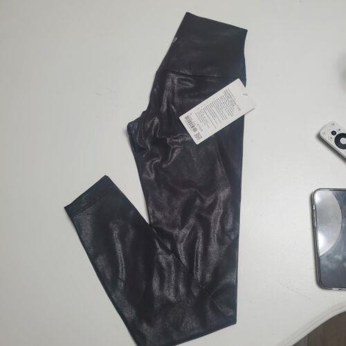 Lululemon Align Pant 25 Sz 4 Radiate Foil Print Black Shine Leather
