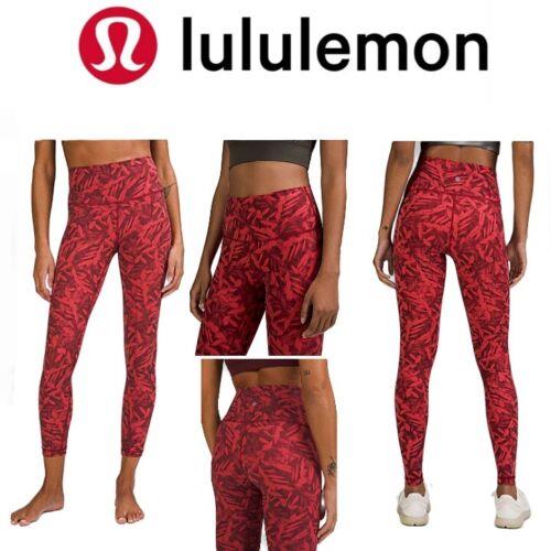 Lululemon Sz4 Spray Leaf Fireside Red Wunder Under HR Tight 25