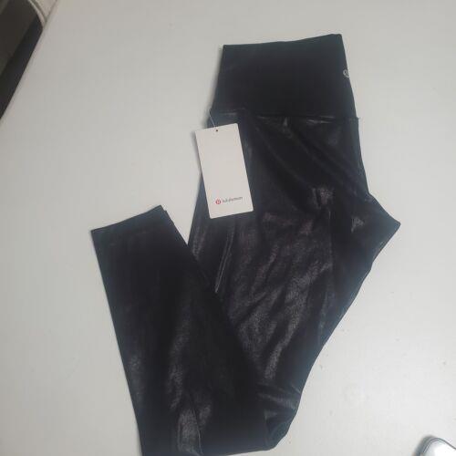 Lululemon Align Pant 28 Sz 12 Radiate Foil Print Black Shine Leather