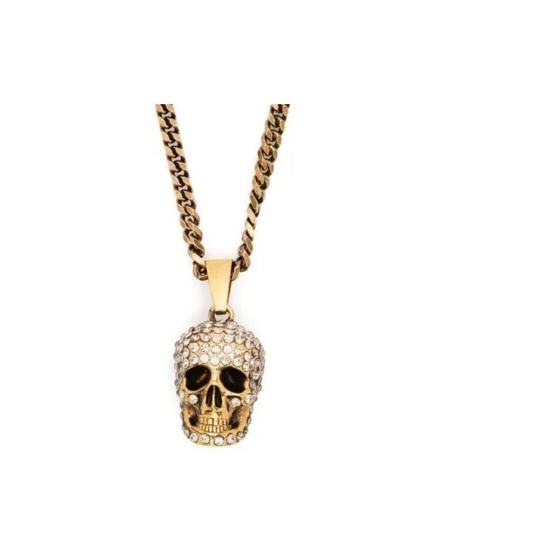 Alexander Mcqueen Gold Tone Pav Skull Necklace