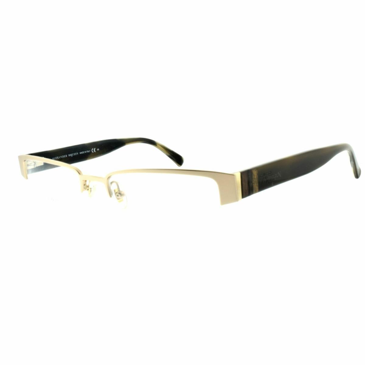 Alexander Mcqueen Amq 4159 R2E Gold Olive Horn Women Optical Frames Eyeglasses