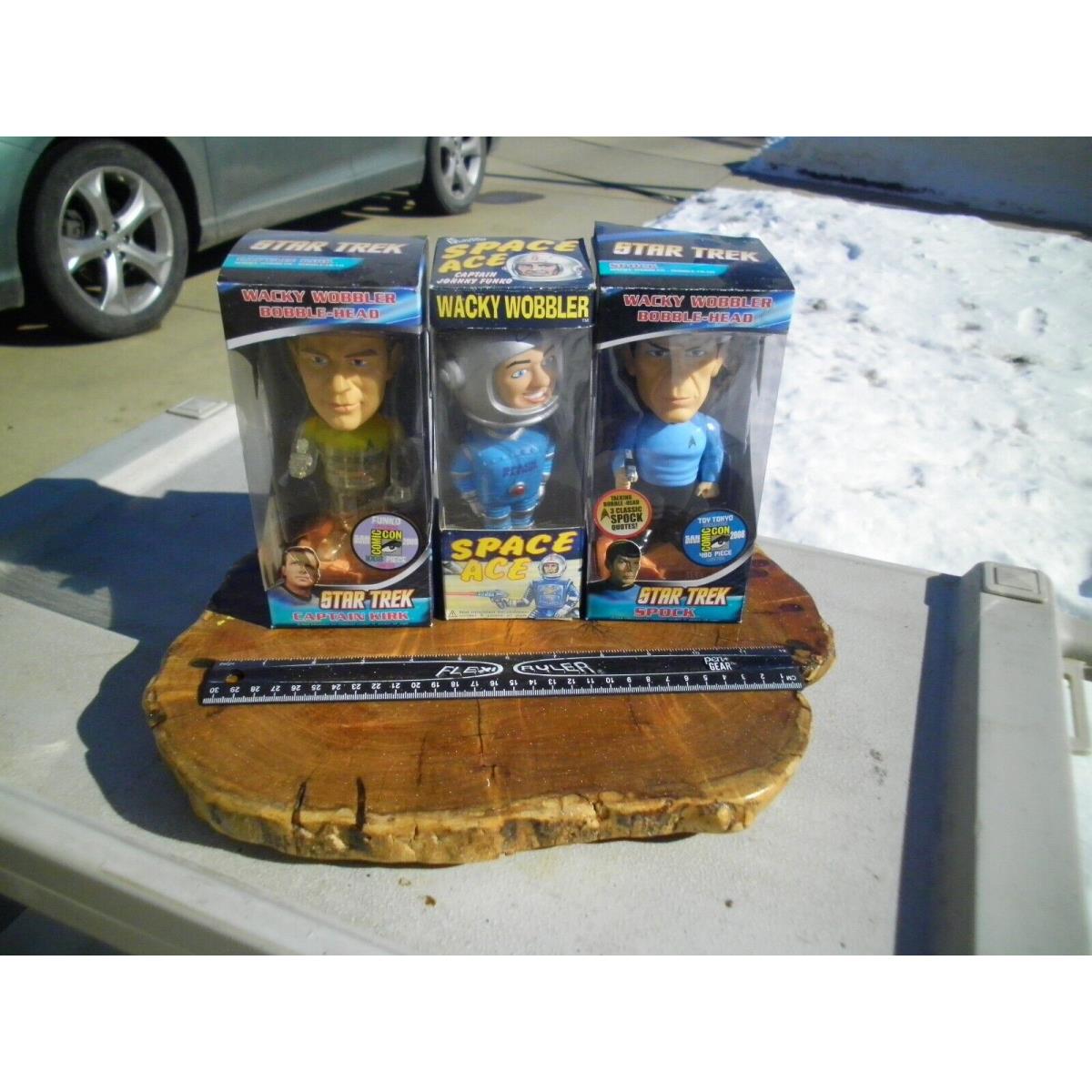 3 Rare Funko Wacky Wobblers Toy Tokyo Sdcc 2008 Spock - 2009 Kirk - Space Ace