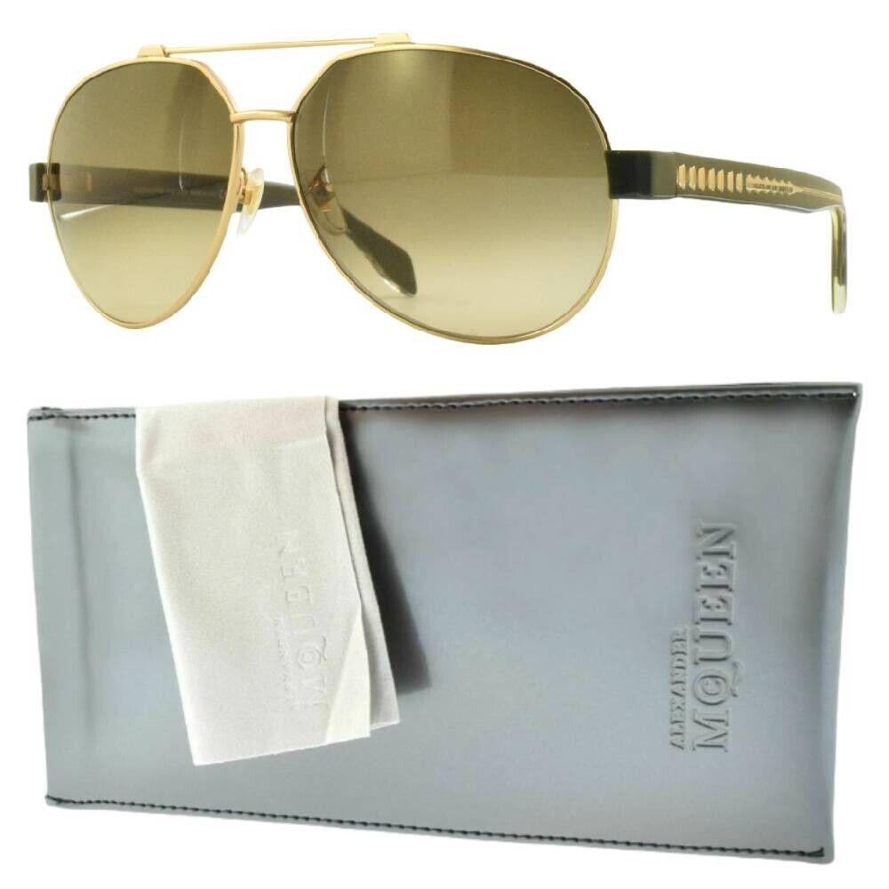 Alexander Mcqueen Amq 4264/S Womens Full Rim Aviator Gold Black Sunglasses