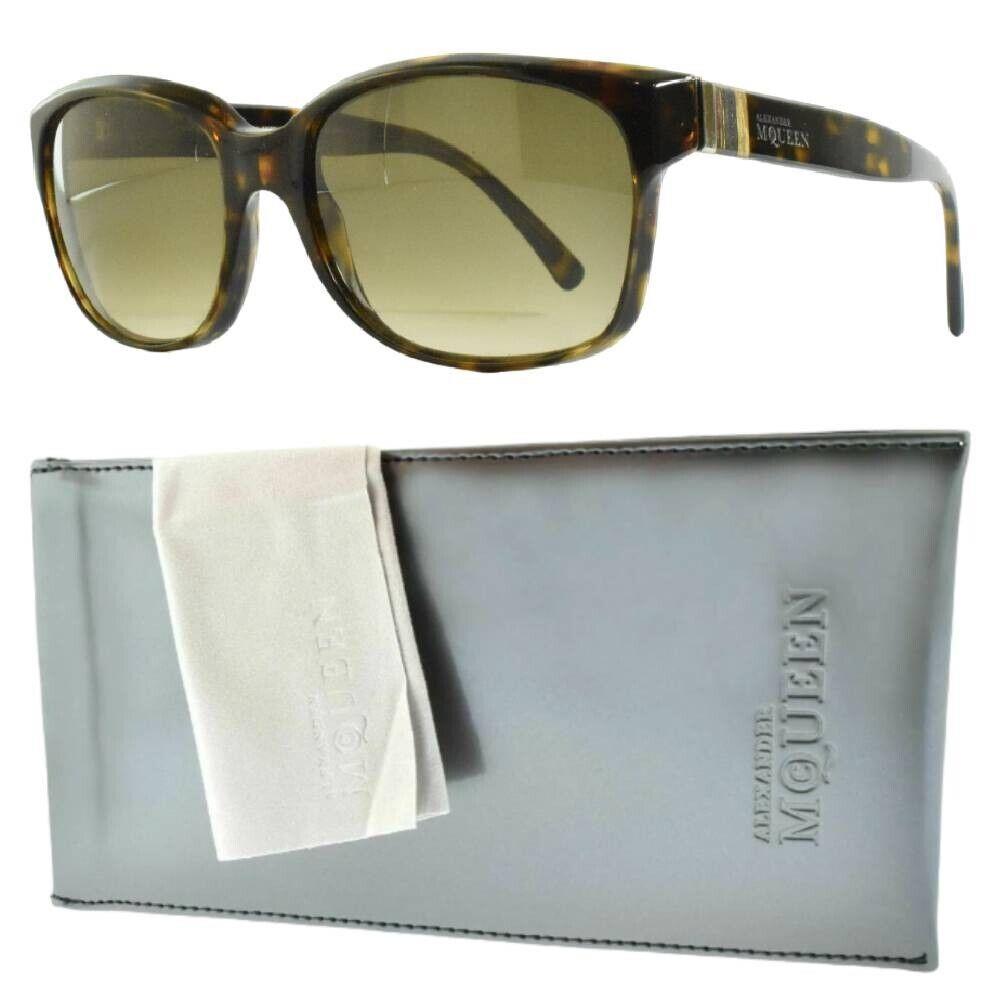 Alexander Mcqueen Amq 4168/S Womens Full Rim Square Dark Havana Sunglasses - Frame: Dark Havana, Lens: Brown/Grey