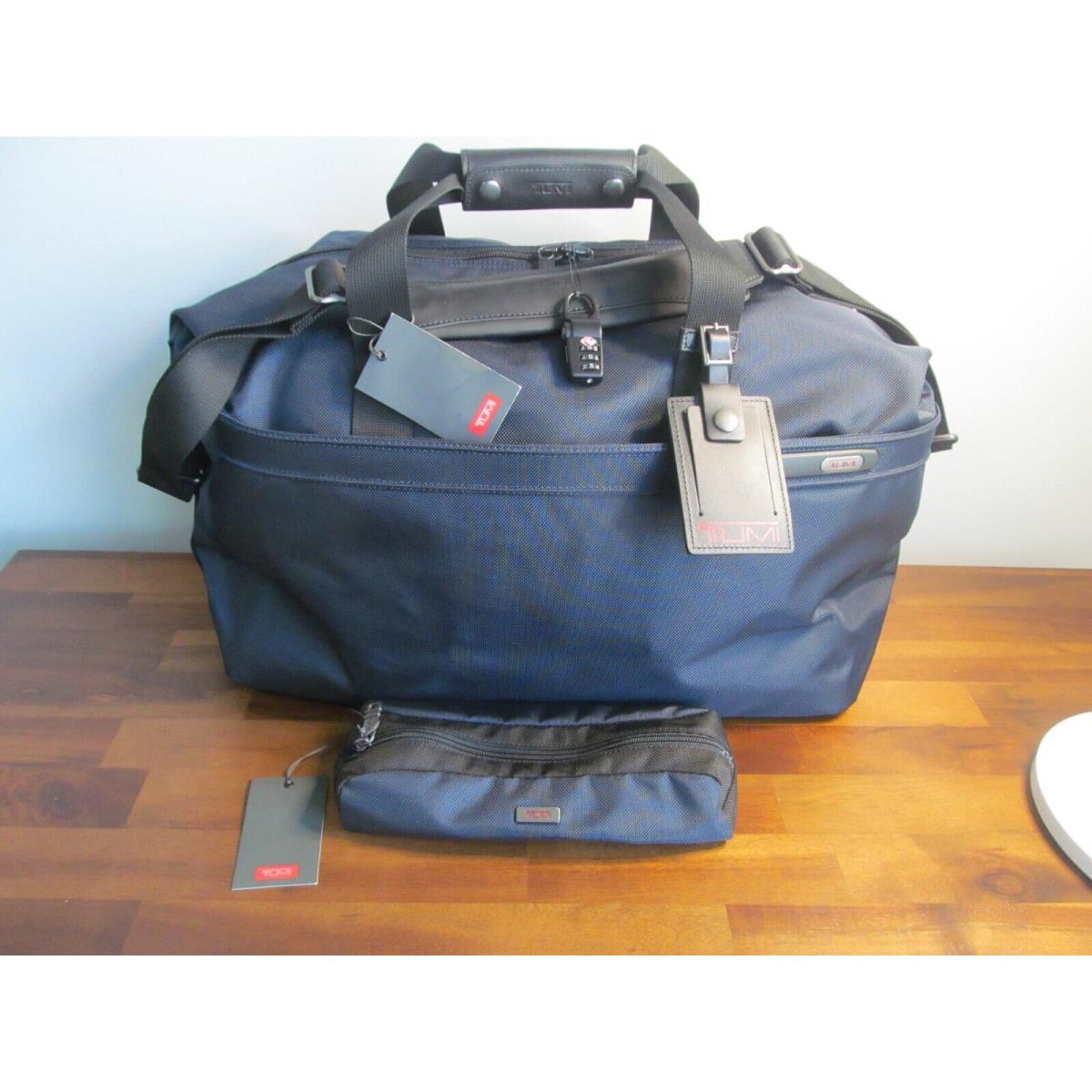 Tumi Alpha-double Expandable Weekend Travel Duffle Navy Blue-leather Accent