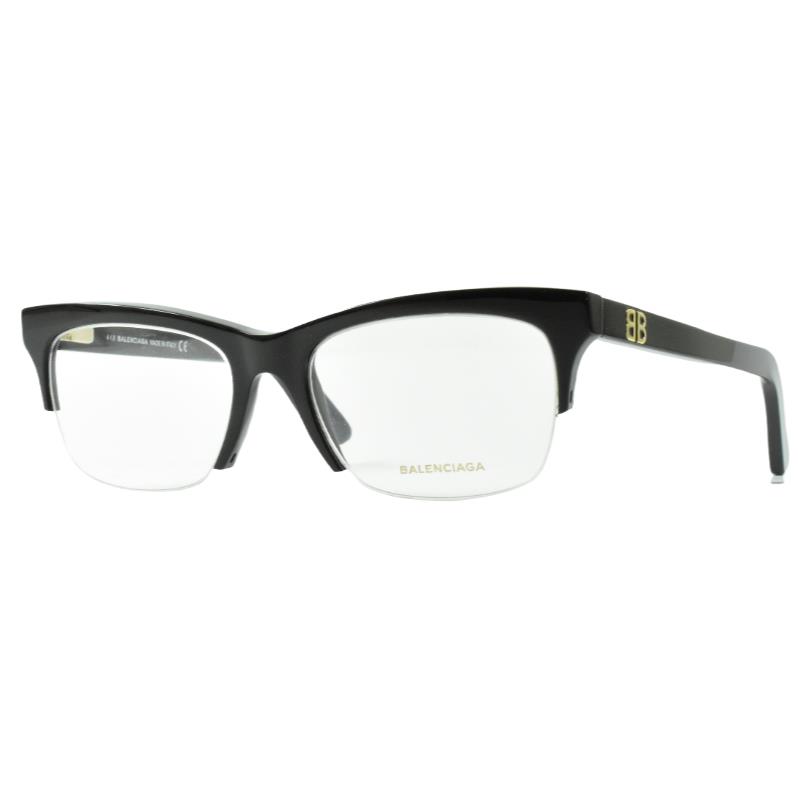 Balenciaga BA5087 001 Semi Frame Square Black Eyeglasses