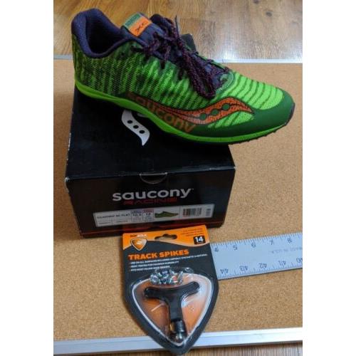 Saucony Men`s Kilkenny XC Flat Neon Green Orange Shoes Size 10.5 w/ Spikes