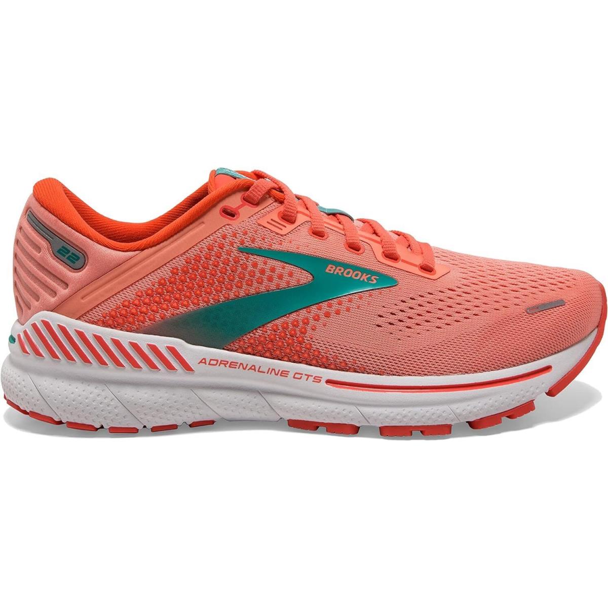 Brooks Women`s Adrenaline Gts 22 120353 Cushion Support Running Shoes Coral / Latigo Bay / White (680)