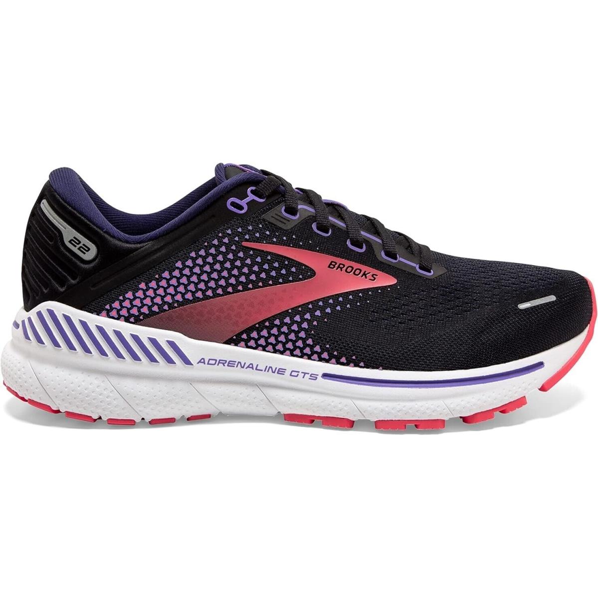 Brooks Womens Adrenaline Gts 22 120353 080 Black Purple Coral Wide Running Shoes - Black, Purple